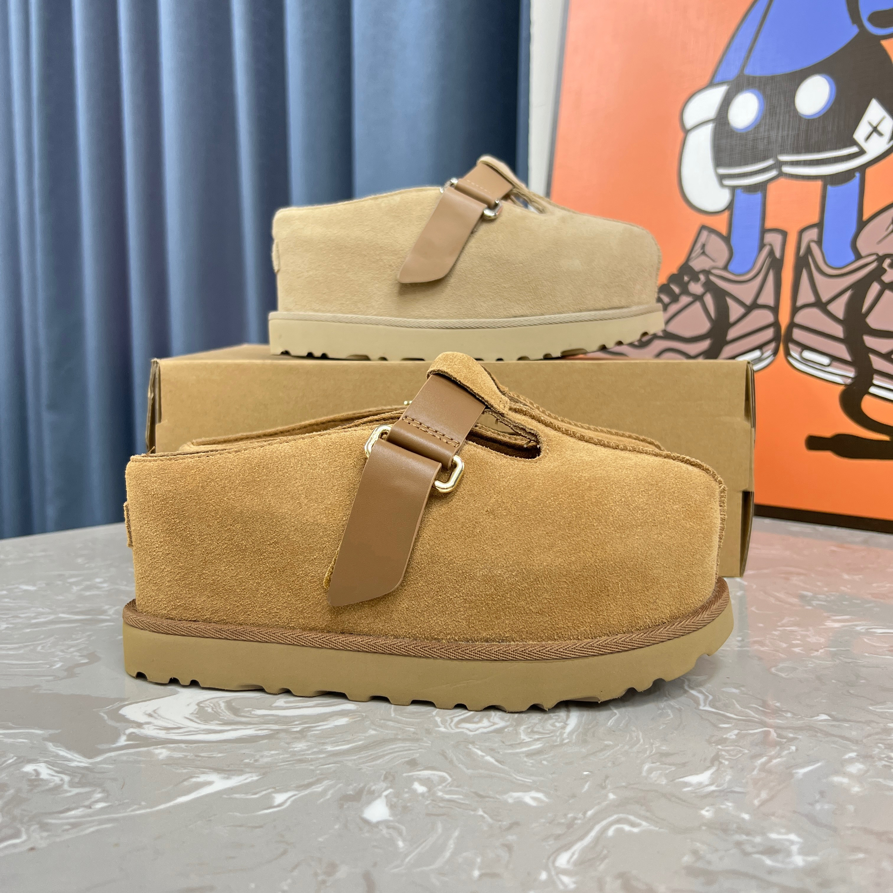 金星克罗格真皮厚底增高7cm拖鞋包头玛丽珍鞋半拖勃肯鞋穆勒拖女