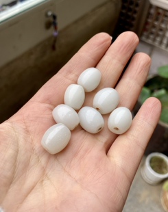 民国老琉璃珠子白玉色橄榄型莲子形13*15mm枣形珠散珠佛珠diy配珠