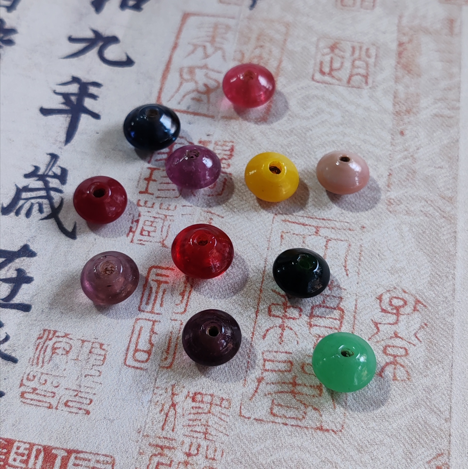 博山手工老琉璃飞碟珠算盘珠高9㎜-直径13㎜散珠diy配珠佛珠