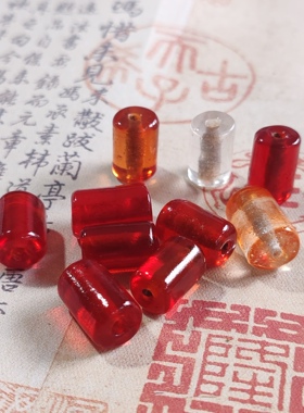 古法老琉璃渐变红色桶珠小管珠15*10㎜配珠佛珠文玩配珠