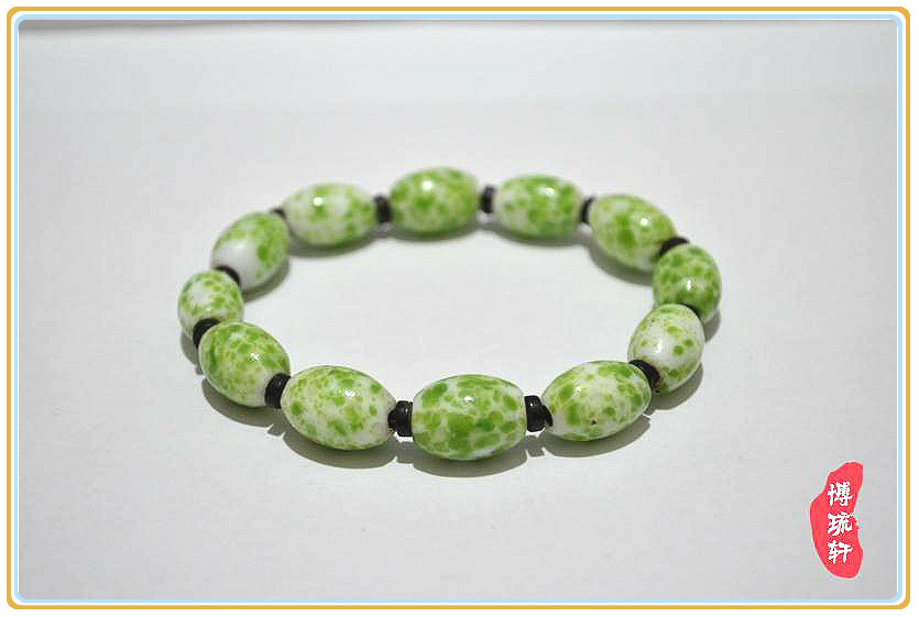 民国老琉璃珠橄榄白玉点翠碎花老琉璃珠10*15mm莲子雪花蛙皮散珠