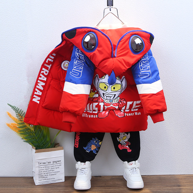 奥特曼衣服男童羽绒棉服新款宝宝加绒加厚棉袄儿童棉衣洋气冬装潮