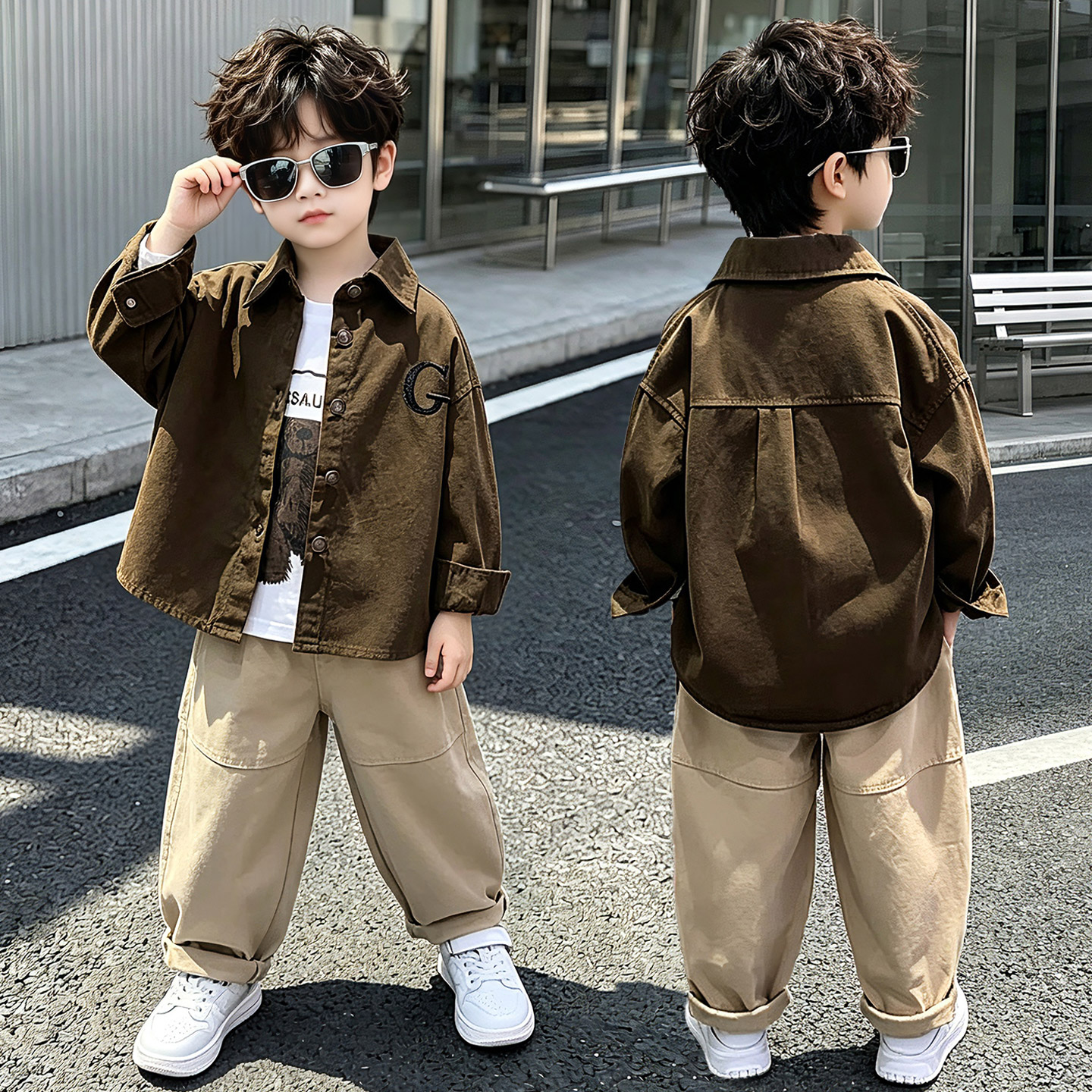 男童秋季套装2026新款儿童春秋款衬衫体恤长裤三件套男宝秋装衣服