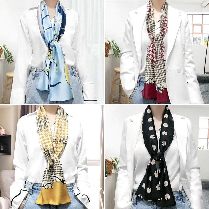 韩版装饰百搭小丝巾春夏职业配正装长款小领巾文艺细长条窄围巾女