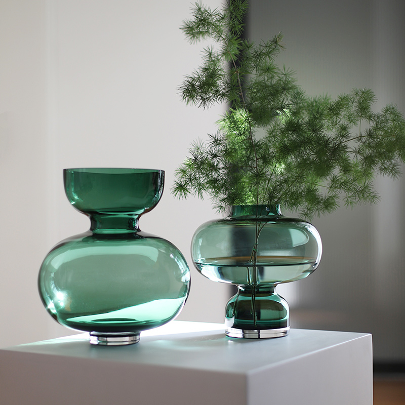 拾物北欧现代轻奢绿色玻璃花瓶