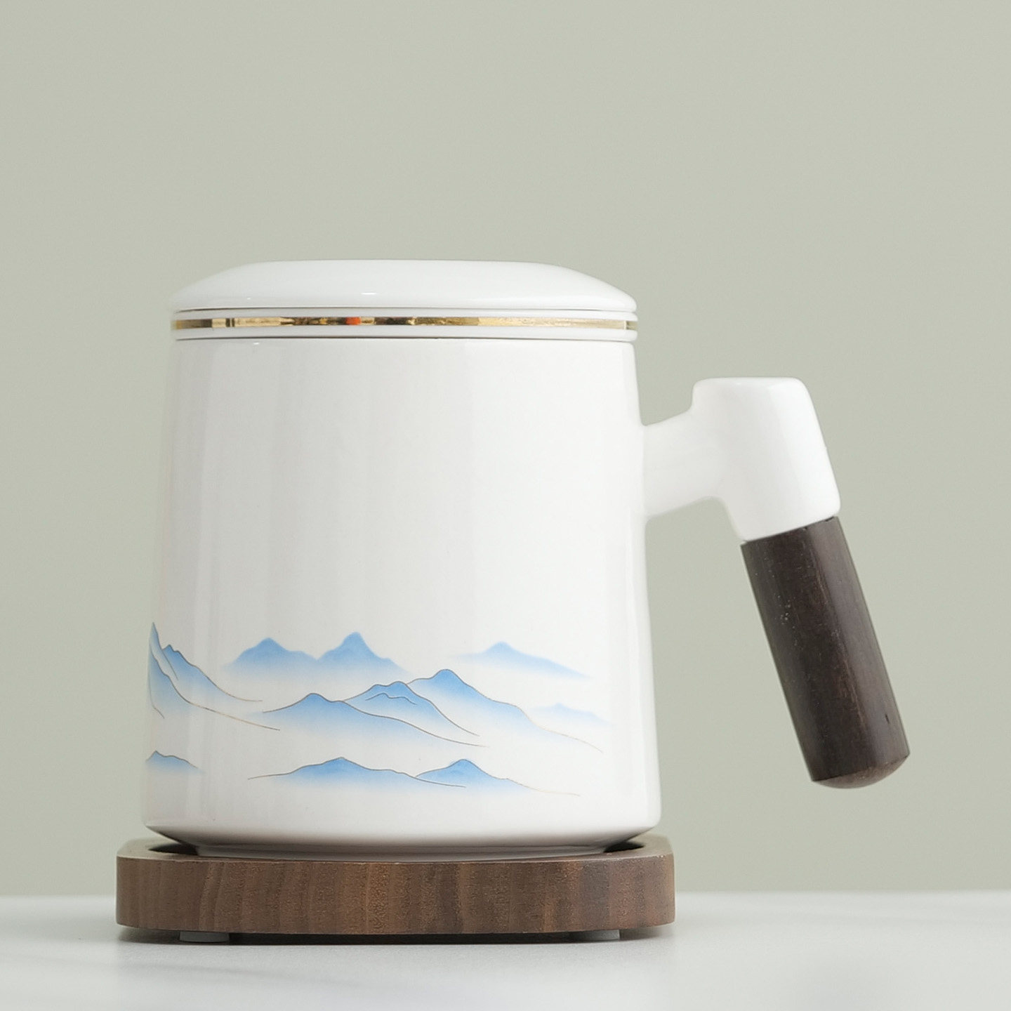 高档羊脂玉瓷泡茶杯办公室个人水杯陶瓷茶水分离杯送员工礼品定制