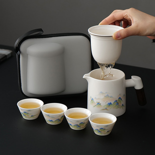 一壶四杯羊脂玉整套功夫便携包户外露营喝茶送礼定制 旅行茶具套装