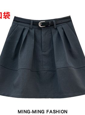 小个子灰色水洗棉A字短裙半身裙女2026夏季新款小个子工装裙伞裙