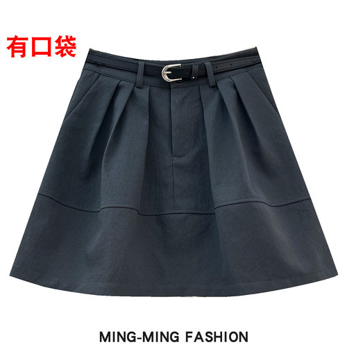 小个子灰色水洗棉A字短裙半身裙女2026夏季新款小个子工装裙伞裙
