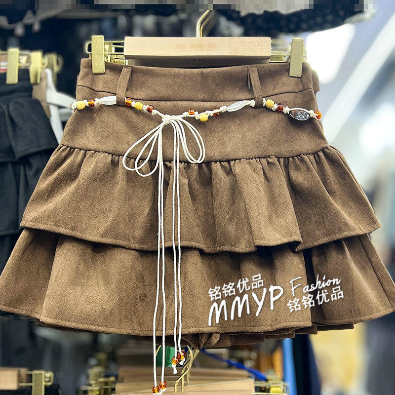 美式辣妹带腰链蛋糕裙女冬季2025新款高腰显瘦蓬蓬麂皮绒半身短裙,女装/女士精品,半身裙,淘宝优惠券,粉丝福利购,淘宝优惠卷