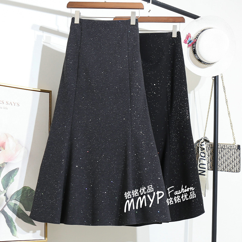 流行爆款！毛呢亮闪鱼尾裙半身裙