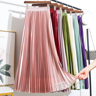 裙子长裙半裙 光泽感长款 高级感粉色垂感百褶半身裙女2026春季 新款