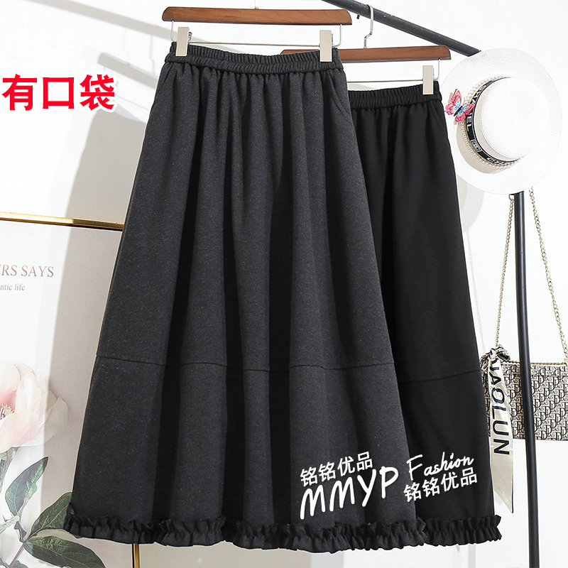 冬季新款毛呢木耳边半身裙女秋冬2025新款小个子黑色a字长裙冬裙