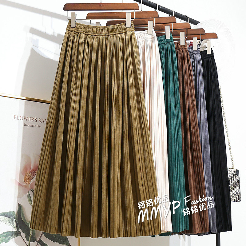 秋冬加厚条绒百褶裙丝绒半身裙女2025新款显瘦灯芯绒裙子长裙半裙