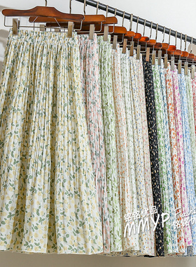 2025新款绿色碎花雪纺百褶半身裙女夏季花裙小个子裙子长裙半裙