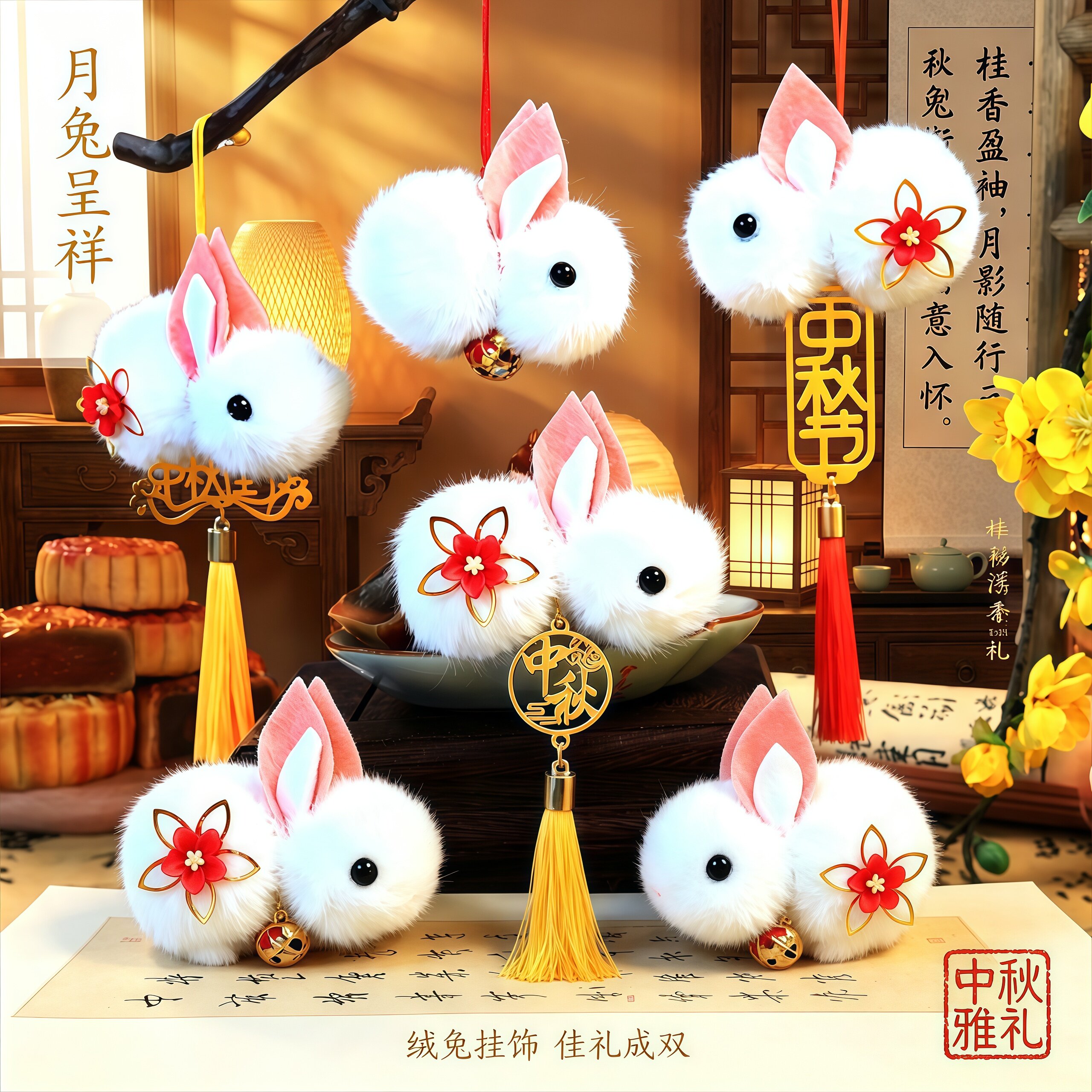 挂件毛绒中秋节礼物钥匙扣图片
