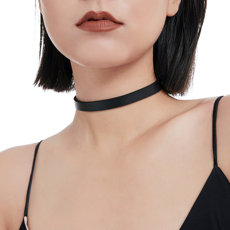 时尚细款皮质锁骨链女choker项圈短款简约百搭个性颈带脖子饰品sm