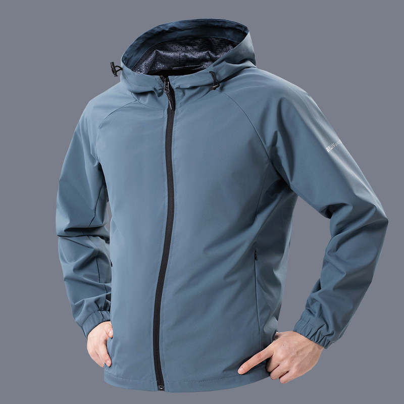 品牌折扣外套男梭织连帽运动服秋季冲锋登山防风衣速干跑步夹克男