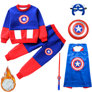 男万圣节美国衣服人物童话队长儿童服装披风角色扮演秋冬加绒套装