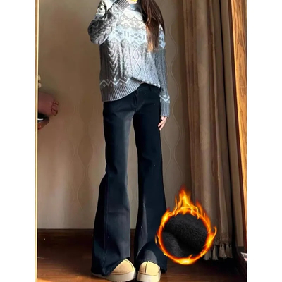 微喇裤长裤加绒牛仔布冬季包邮