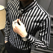 男士 男竖条修身 衬衣潮流百搭男装 帅气休闲韩版 秋装 寸 条纹长袖 衬衫