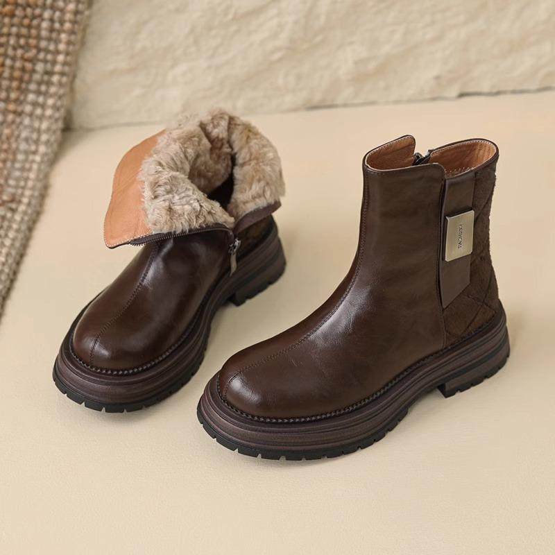 品牌特价羊皮毛雪地靴女冬季新款真皮厚底短靴复古加绒加厚马丁靴,女鞋,马丁靴,淘宝优惠券,粉丝福利购,淘宝优惠卷