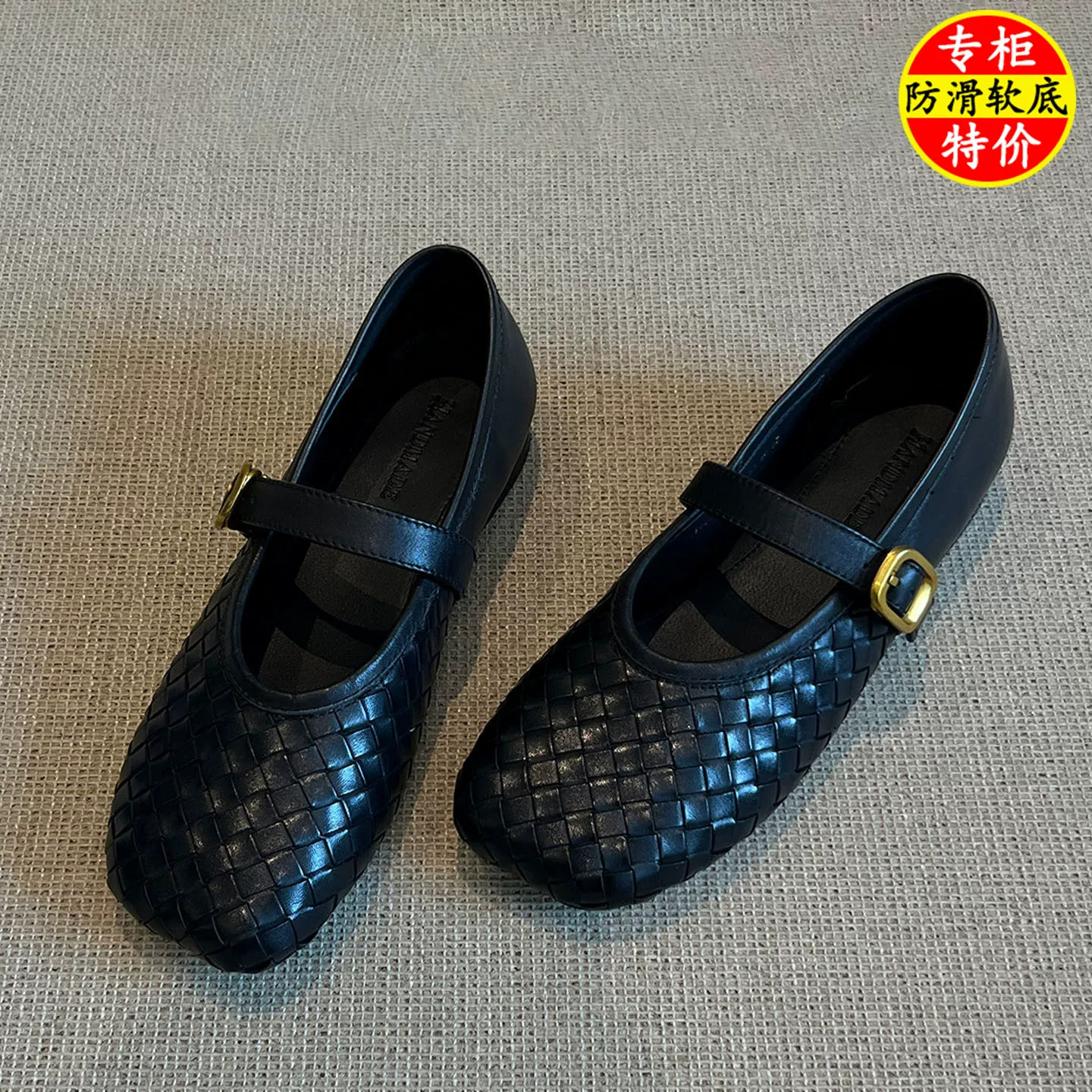 品牌真皮复古手工平底单鞋女新款软皮软底罗马一字扣法式玛丽珍鞋