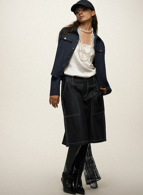 Undulate 牛仔亲肤面料 短款利落 猎装垫肩衬衣 长款衬衫外套