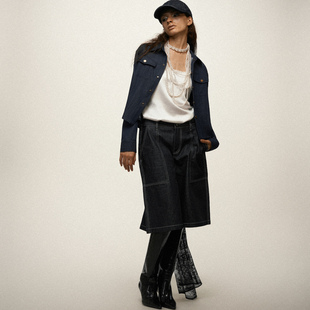Undulate 牛仔亲肤面料 短款利落 猎装垫肩衬衣 长款衬衫外套