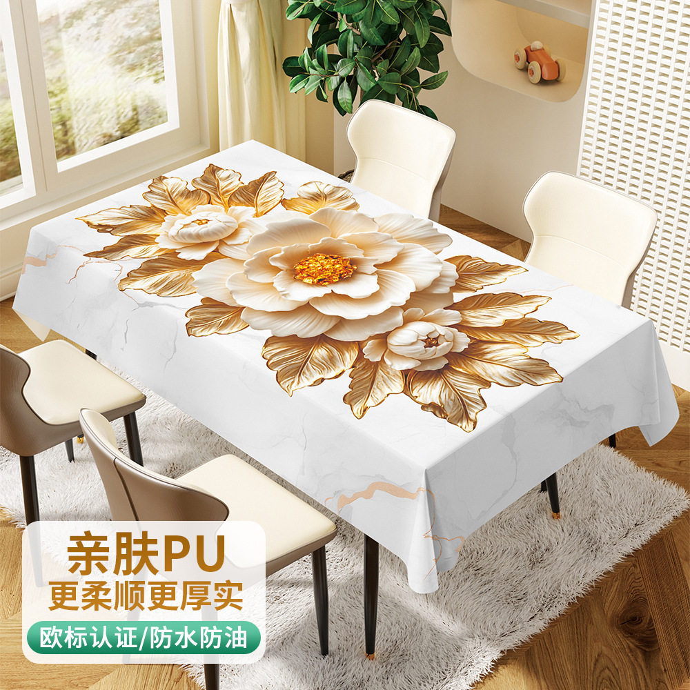 轻奢鎏金防水防油免洗大理石台布