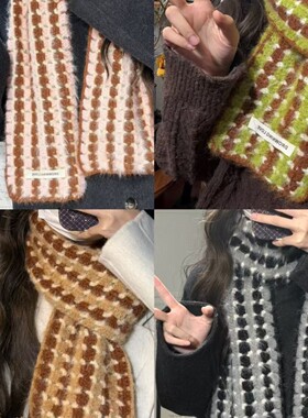 【送钩针教程】雪花纱格纹方块围巾材料包自己做，