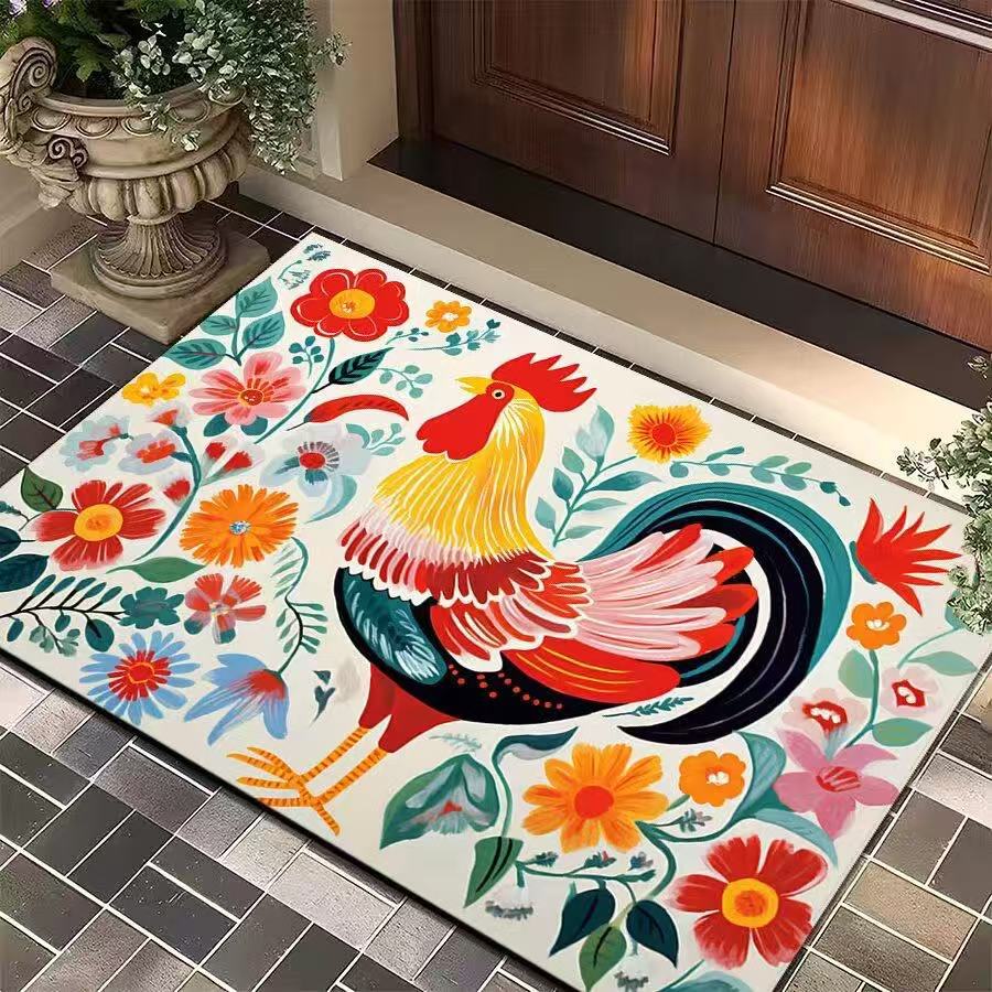 公鸡水晶绒印花入户门垫耐脏