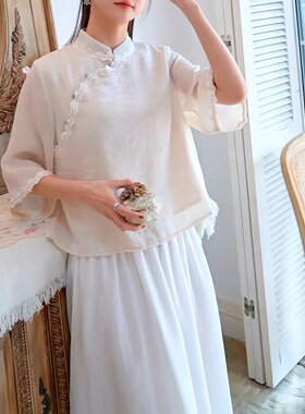 民族风中式上衣女立领衬衣