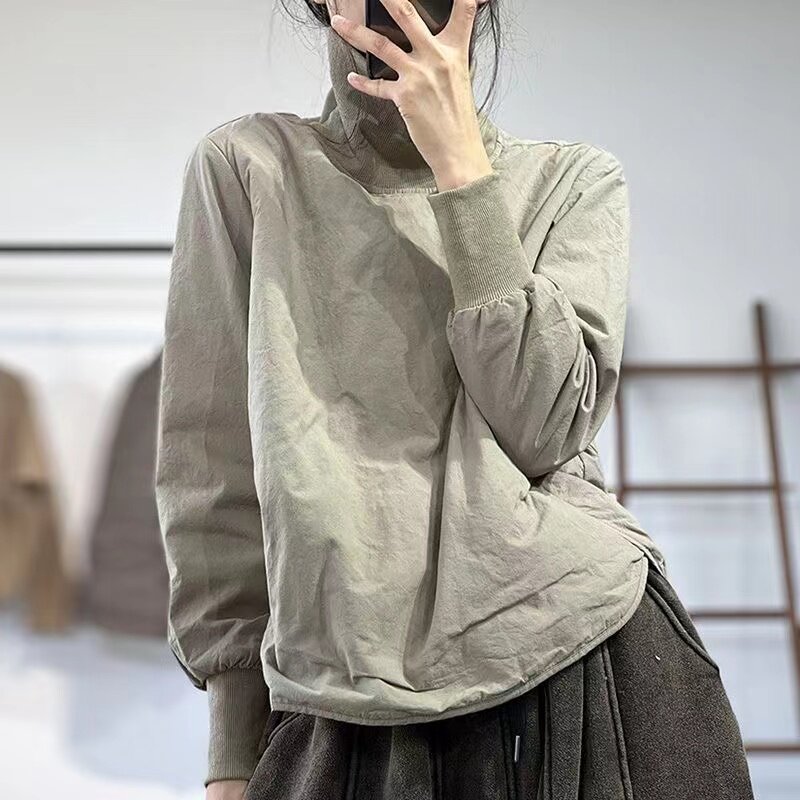 文艺秋冬新款高领简约百搭宽松休闲显瘦夹棉韩版减龄卫衣女上衣潮