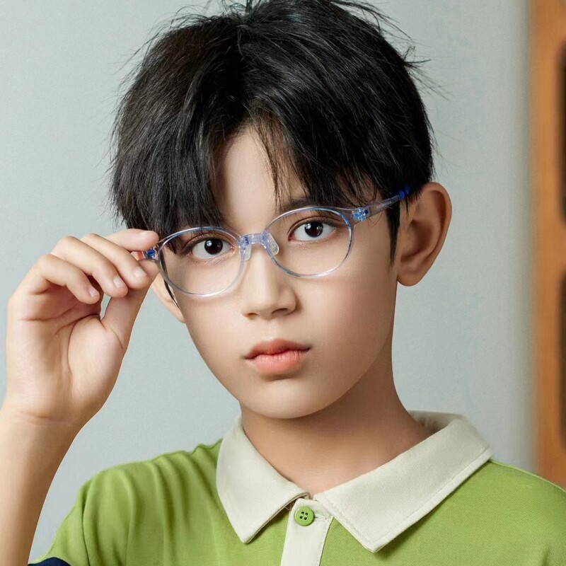 番茄儿童近视眼镜框圆形超轻9-11岁透明功能镜片专用硅胶鼻托男孩
