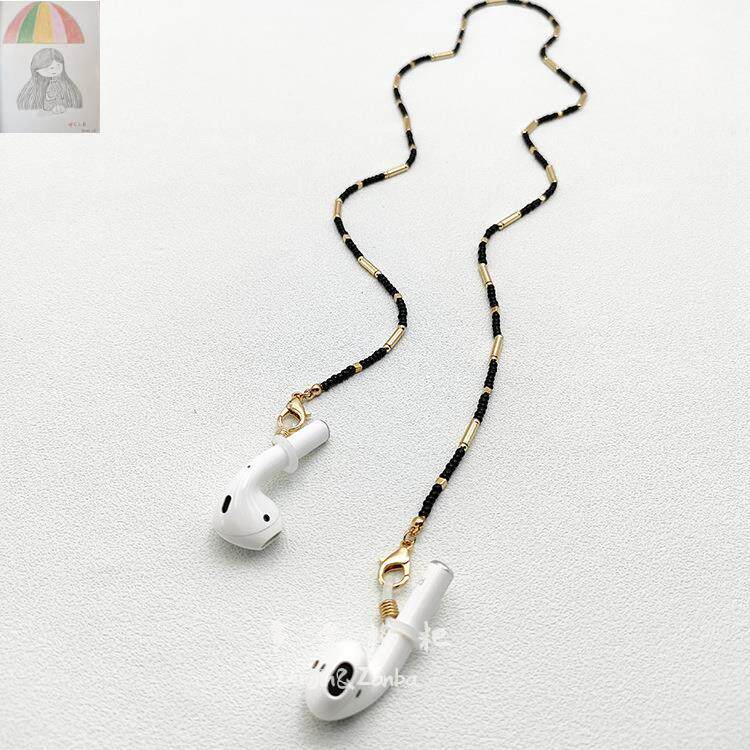 耳机防丢链挂脖口罩链挂绳眼镜防掉链蓝牙耳机防丢链黑色串珠简约