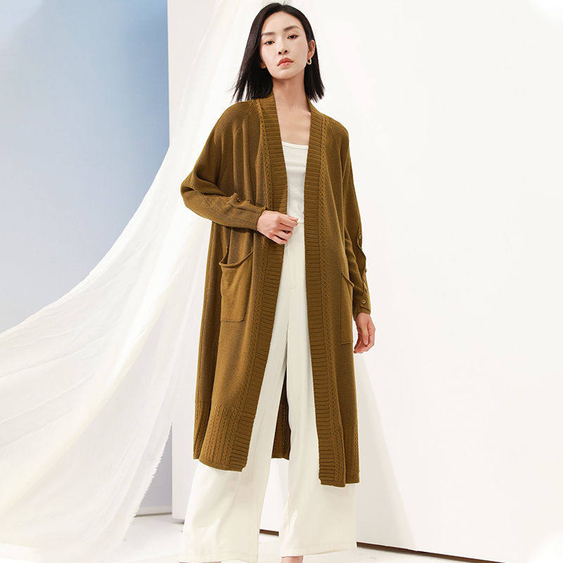 58695#时尚气质百搭毛衣开衫 中长款上衣开衫 针织宽松春秋长袖女