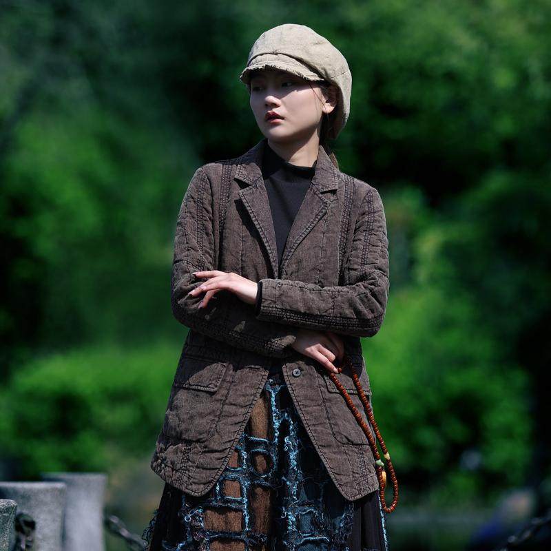 古石后原创布衣夹棉西装外套女春秋亚麻复古做旧收腰修身轻薄棉服,女装/女士精品,棉衣/棉服,淘宝优惠券,粉丝福利购,淘宝优惠卷