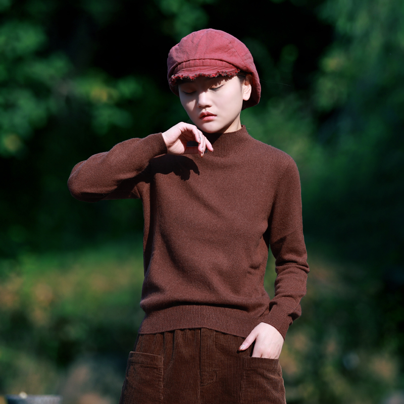 古石后百搭多色半高领羊绒衫毛衣