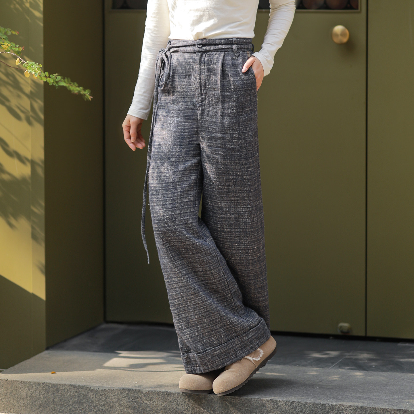 古石后原创布衣裤子女2026新款春装高级感垂坠感直筒西装裤阔腿裤,女装/女士精品,休闲裤,淘宝优惠券,粉丝福利购,淘宝优惠卷