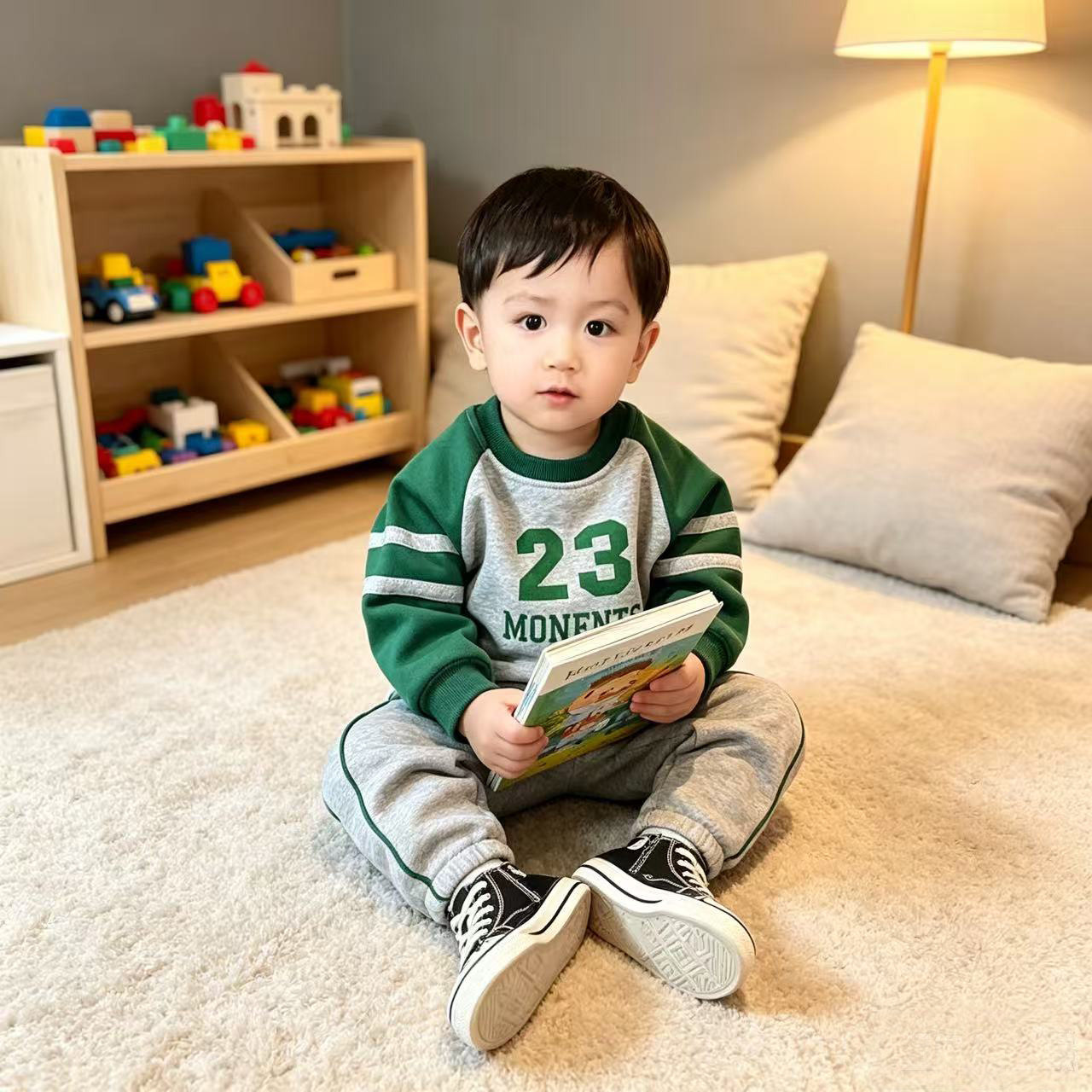 男童数字印花卫衣套装春秋新款男宝宝休闲运动拼接洋气上学两件套