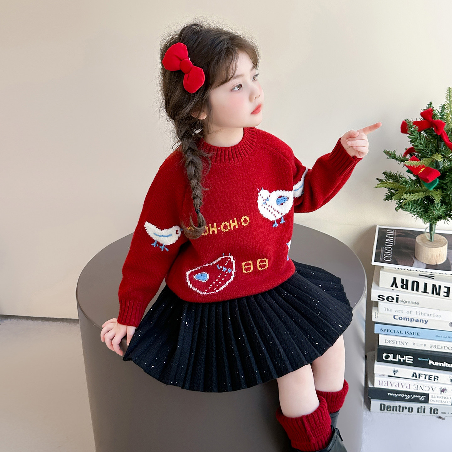 女童加绒毛衣2025新款秋冬加厚圆领卡通小鸡针织衫红色套头毛线衣,童装/婴儿装/亲子装,毛衣/针织衫,淘宝优惠券,粉丝福利购,淘宝优惠卷