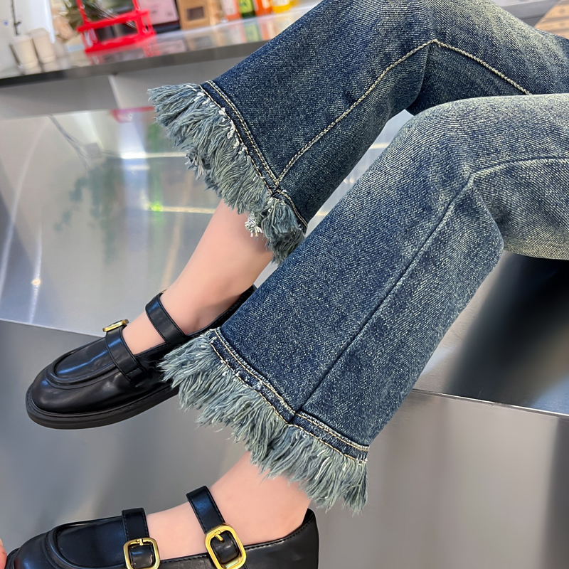 女童牛仔裤春秋款2025新款洋气儿童秋装裤子宝宝秋季流苏弹力长裤