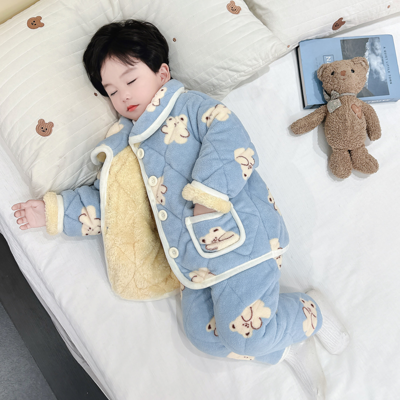 男童卡通小熊三层加厚保暖家居服