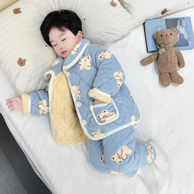 男童卡通小熊三层加厚保暖家居服
