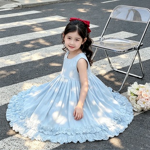 女童木耳边无袖背心连衣裙夏季2026新款小女孩宽松公主裙儿童裙子