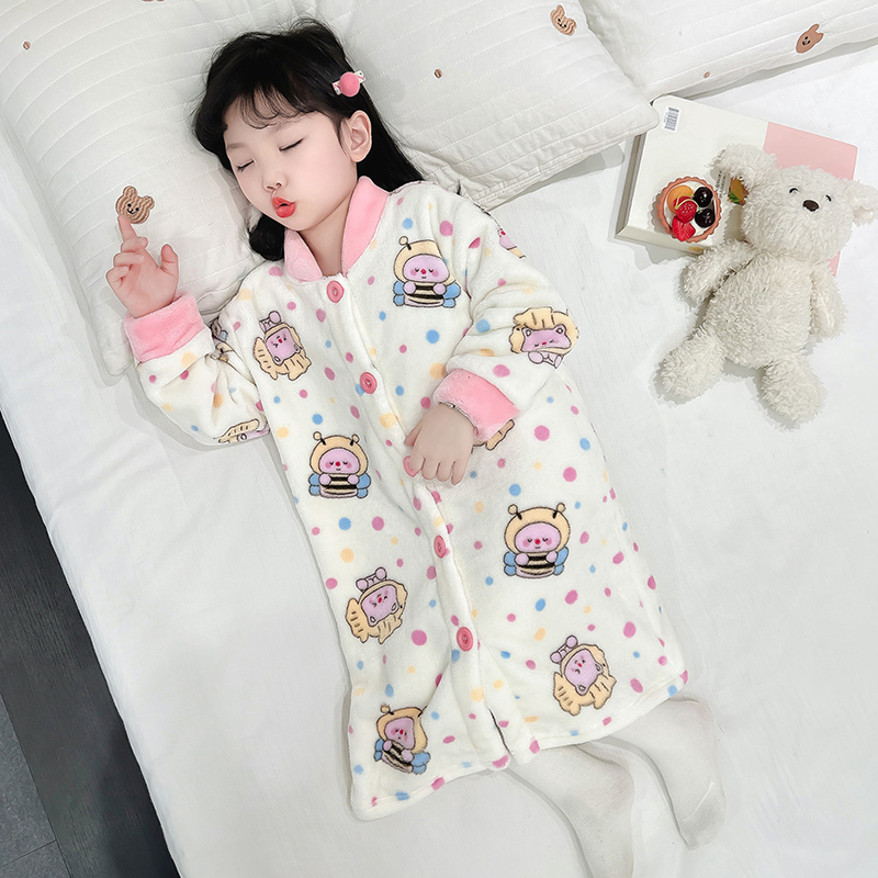 女童春秋款卡通法兰绒睡袍
