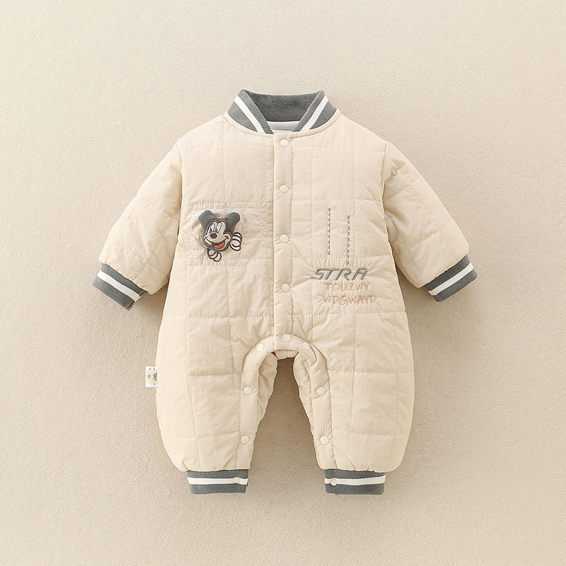 新生婴儿夹棉薄棉连体衣