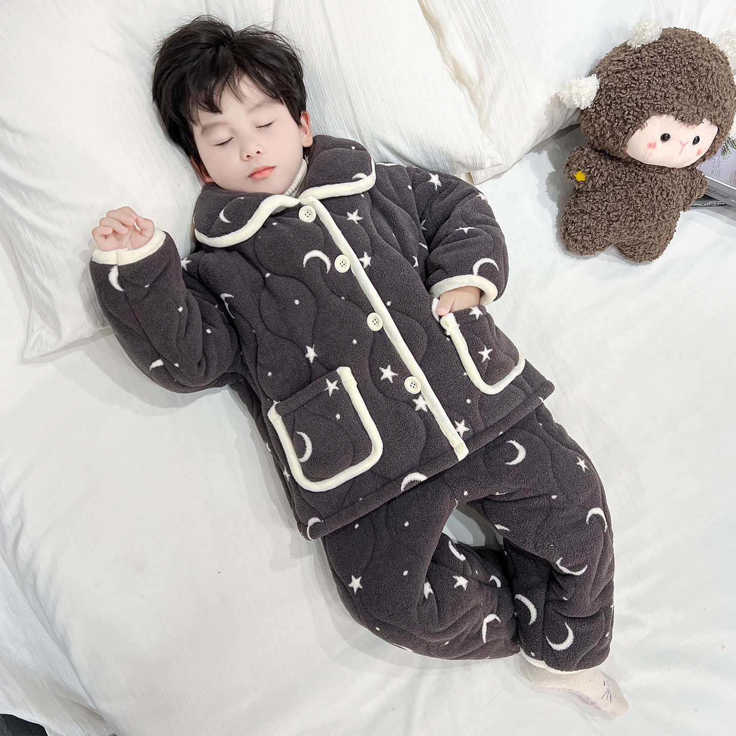 儿童卡通星星月亮居家棉服套装冬季男童三层加厚保暖家居服两件套,童装/婴儿装/亲子装,家居服套装,淘宝优惠券,粉丝福利购,淘宝优惠卷