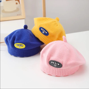 婴儿帽子春秋薄款宝宝贝雷帽男女儿童毛线针织帽纯色光板秋冬季潮